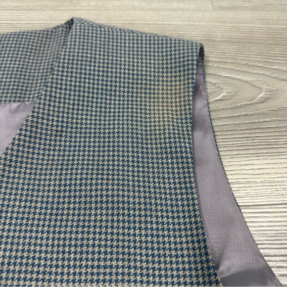 Vintage Style Blue Gray Houndstooth Vest Gold Button Academia Look Size M - Picture 4 of 7